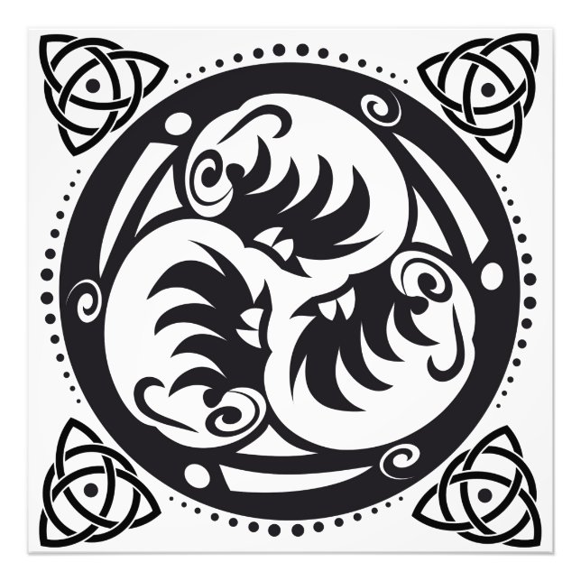 Triskelion Celtic Knot Mandala Design Black Fototryck (Framsidan)