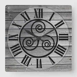 Triskelion på Åldras Wood Image, vit Fyrkantig Klocka