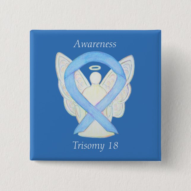 Trisomy 18 Awareness Angel Ribbon Art Pin Knapp (Framsida)