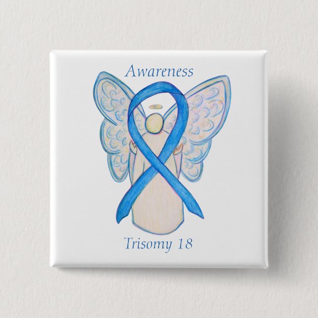Trisomy 18 Awareness Angel Ribbon Art Pin Knapp (Framsida)