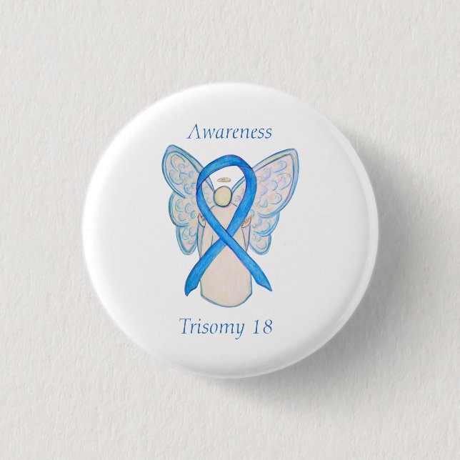 Trisomy 18 Awareness Angel Ribbon Art Pin Knapp (Framsida)