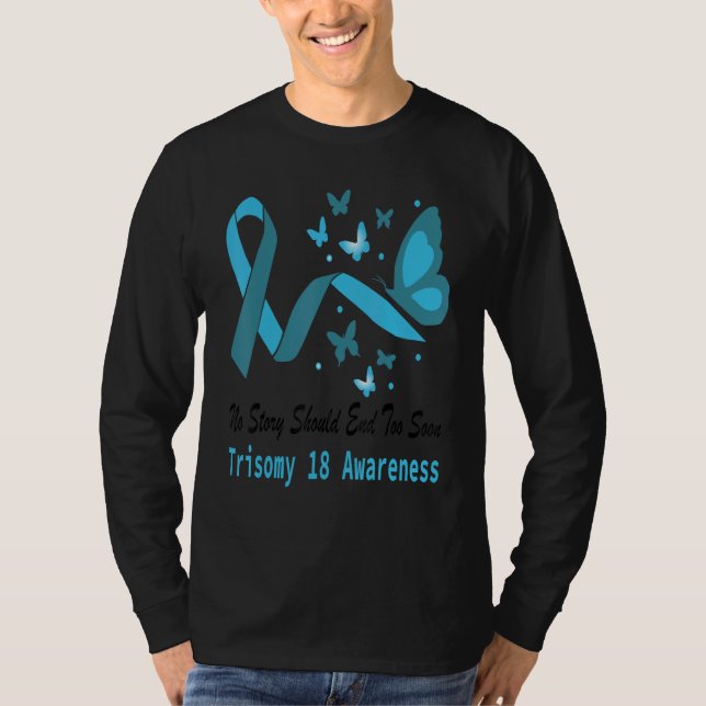 Trisomy 18 Awareness Butterfly Support Light Blue  T Shirt (Framsida)