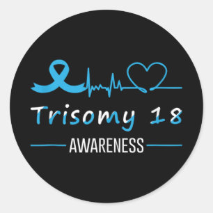 Trisomy 18 Awareness Light Blue Ribbon Heartslag L Runt Klistermärke