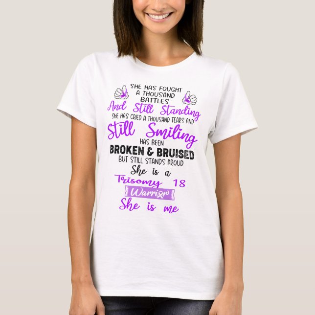 Trisomy 18 Awareness Ribbon Support Gifts T Shirt (Framsida)