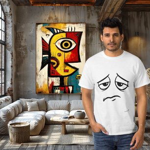 Trist Ansikte Minimalistisk Känslomässig Humor Mån T Shirt