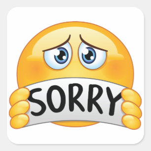 Trist ledsen Emoji-ansikte som håller ett beklagan Fyrkantigt Klistermärke