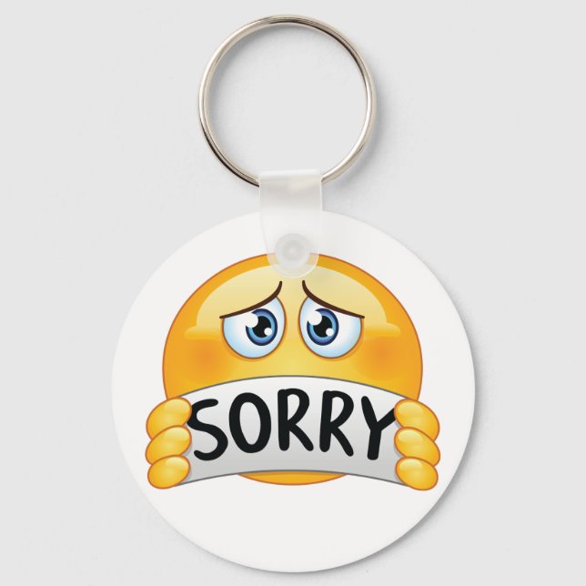 Trist ledsen Emoji-ansikte som håller ett ursäktta Nyckelring (Framsida)