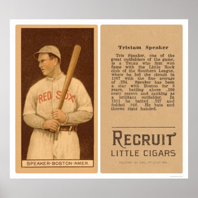 Tristam Speaker Red Sox Baseball 1912 Poster (Framsidan)