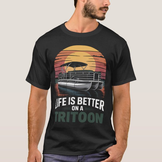 Tritoonbåt Trippel Pontonbåt Pontonkapten B T Shirt (Framsida)