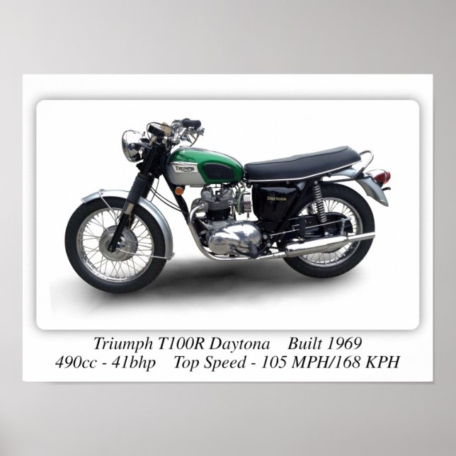 Triumph T100R Daytona-motorcykel - A3-utskrift Poster (Framsidan)