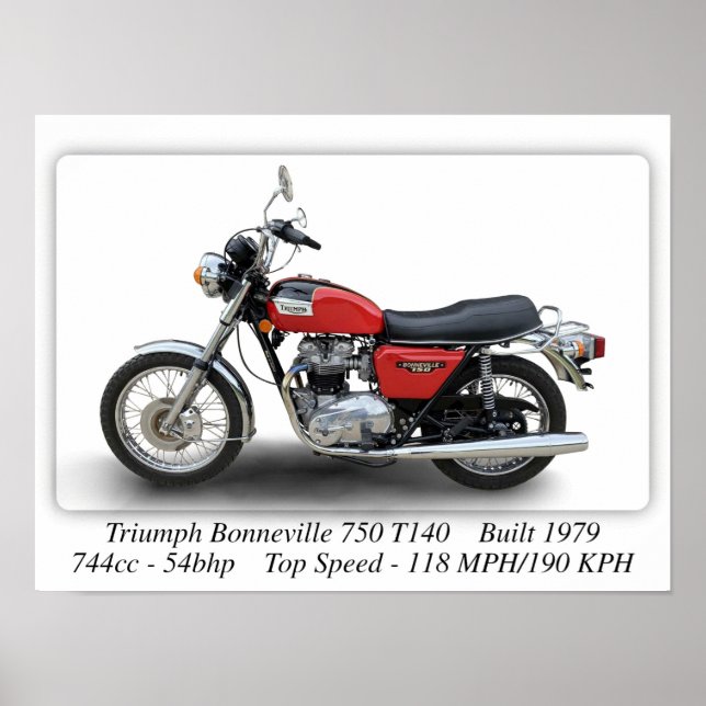Triumph T140V Bonneville 750 Motorcykel - A3 Storl Poster (Framsidan)