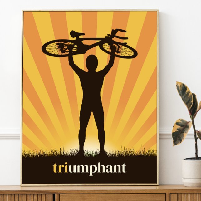 Triumphant Cyclist Raising Bike Over Head Graphic Poster (Skapare uppladdad)
