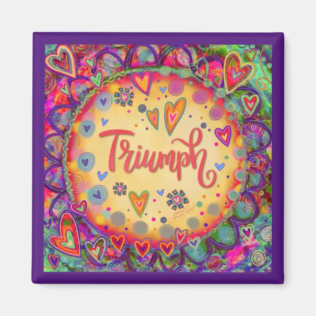 Triumpy Heart Söt Roligt Lila Blommigt Inspirivite Magnet (Framsidan)