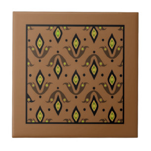 Trivet, Brown, Black, Guld Fleur de Lys Mönster Kakelplatta