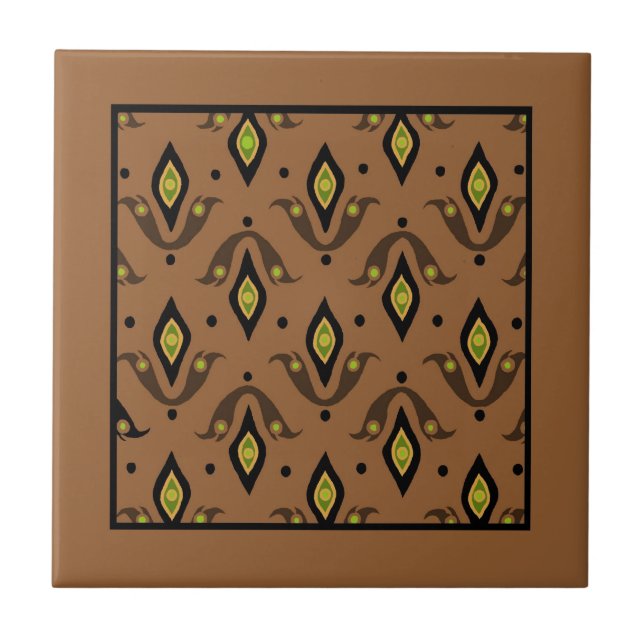 Trivet, Brown, Black, Guld Fleur de Lys Mönster Kakelplatta (Framsidan)