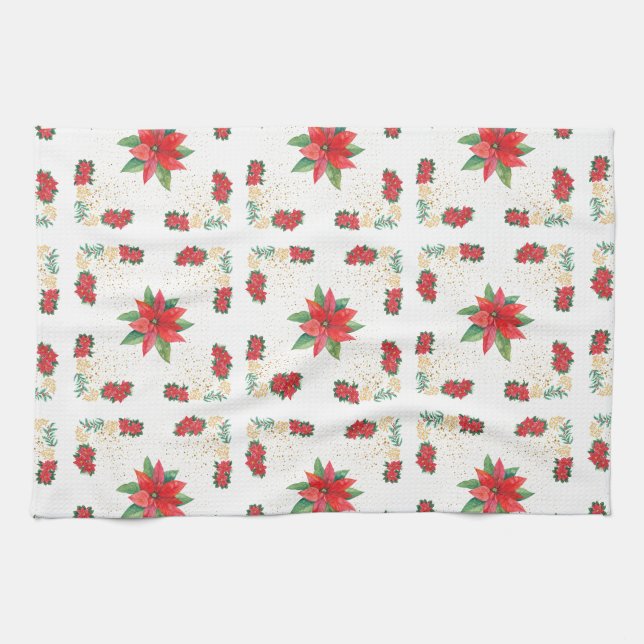 Trivet Christmas Holiday Red Poinsettia and Gold Kökshandduk (Horisontell)