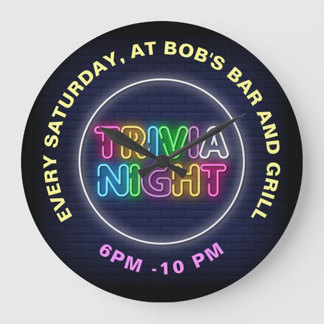 Trivia Night Neon Signs Anpassningsbar Text Stor Klocka (Framsida)