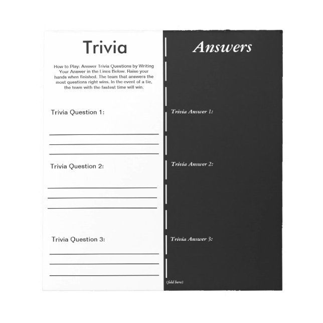 Trivia Party Game - Anpassningsbar fråga och svar Anteckningsblock (Framsida)