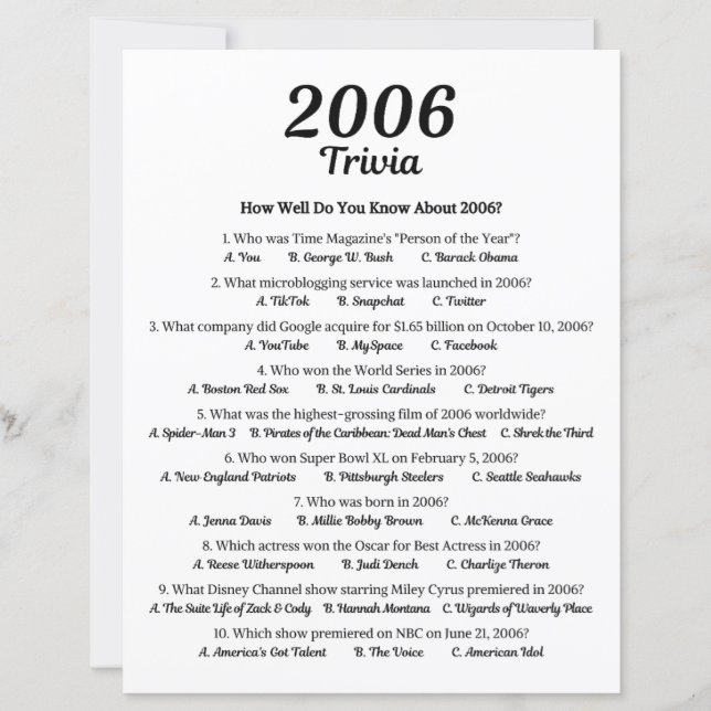 Trivia-spel 2006 | 19:e Födelsedagsfestens spel (Framsida)