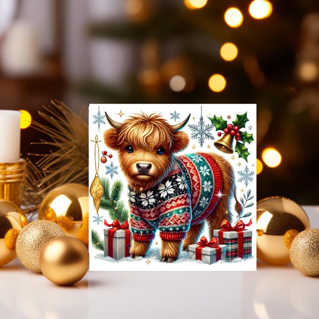 Trivsam Highlandko i julstrumpa Julkort (Skapare uppladdad)