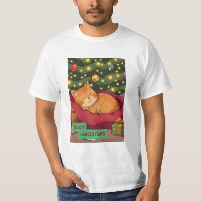 Trivsam jul med en orange katt t shirt (Framsida)