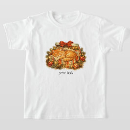 Trivsam jul orange katt sovande presentlåda retro t shirt