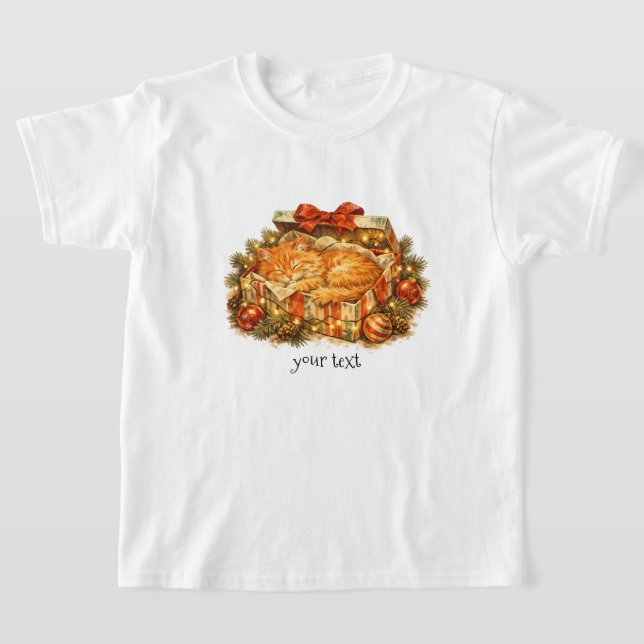 Trivsam jul orange katt sovande presentlåda retro t shirt (Laydown)