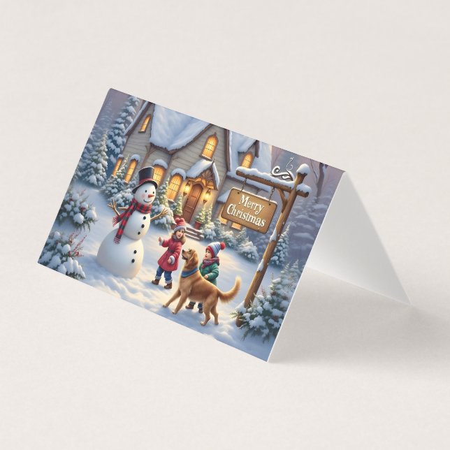 Trivsam jul snöscen konst kort (Framsida)