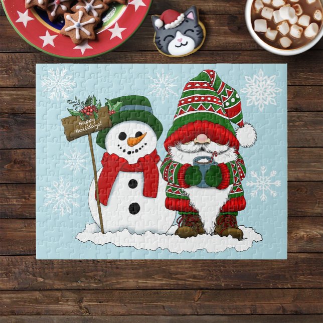 Trivsam jul Tomte Snöman Vinter Helg Söt Pussel (Skapare uppladdad)