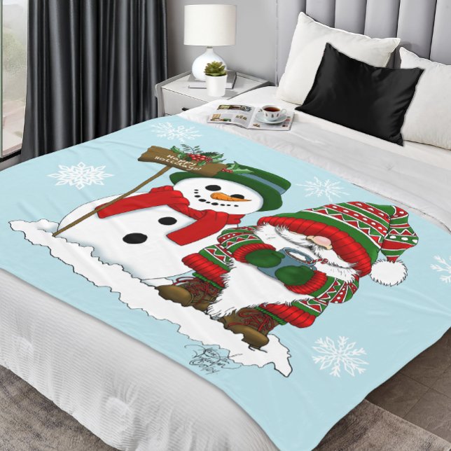 Trivsam jul Tomte Snöman Vinter Högtid Söt Fleecefilt (Skapare uppladdad)