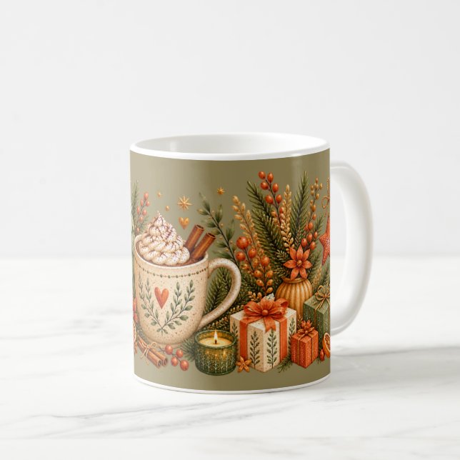 Trivsam jul varm choklad botanisk grön kaffemugg (Framsida höger)