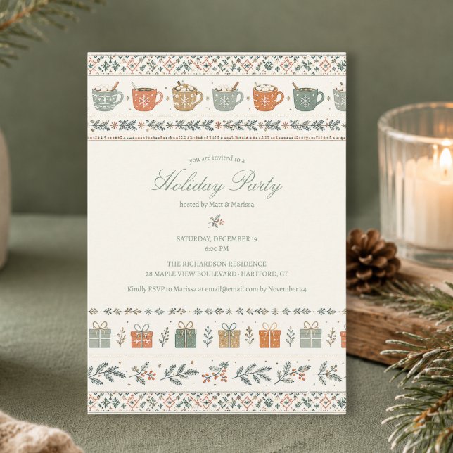 Trivsam julfirande julfest inbjudningar (elegant cozy hygge script calligraphy Christmas holiday party invitation with custom details)