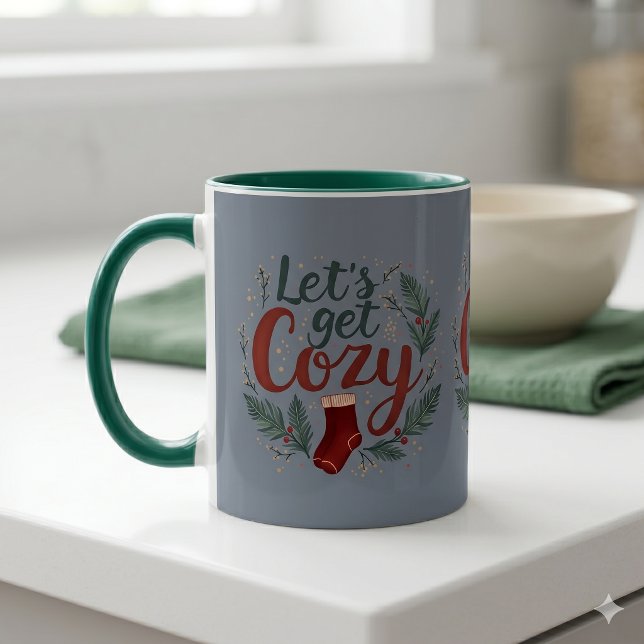 Trivsam julgran bär Bokstäver Blå Mugg (Cozy Holiday Pine Berry Lettering Blue Mug)