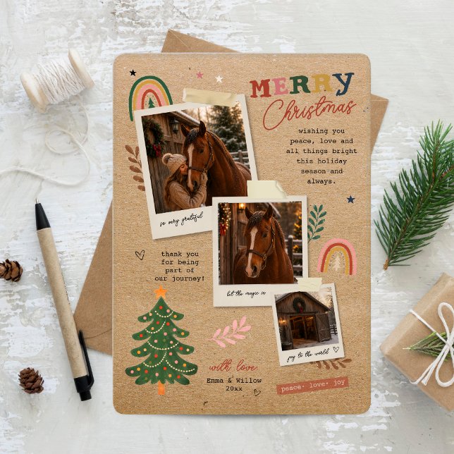 Trivsam julskrapbok för hästälskare Foto Julkort (Cozy Equestrian Scrapbook Christmas Photo Holiday Card)