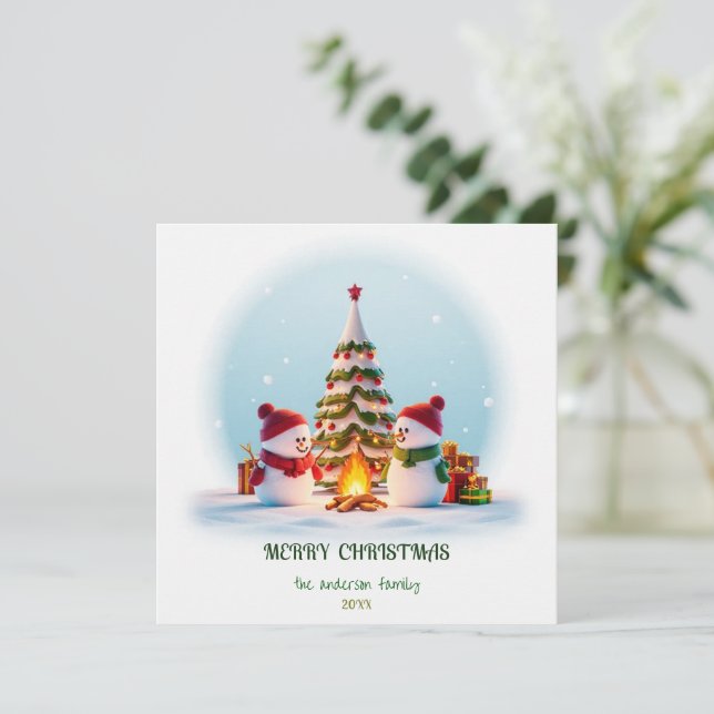Trivsam julstämning, Snömannen & Julgran Högtidsko Julkort (Stående Fram)