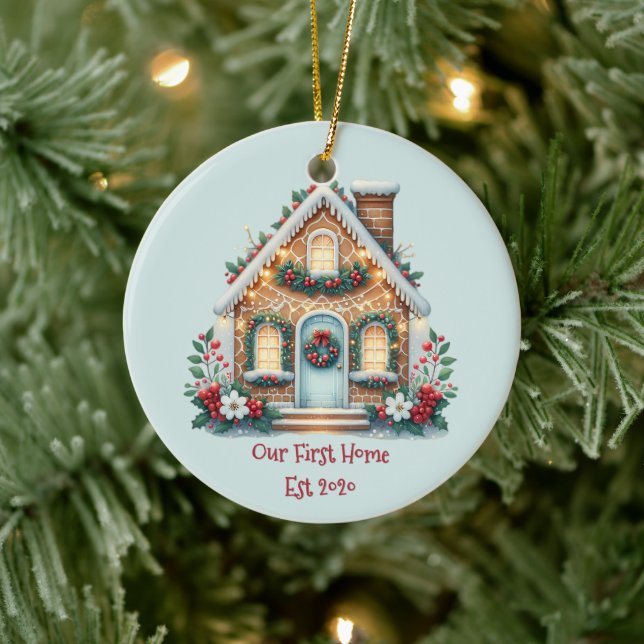 Trivsam Pepparkakshus Julillustration Julgransprydnad Keramik (Träd)