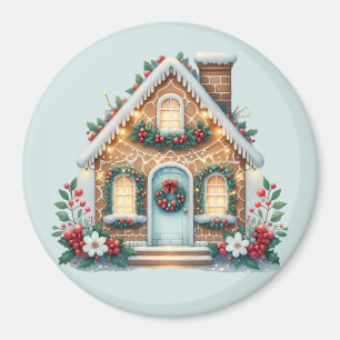Trivsam Pepparkakshus Julillustration Magnet