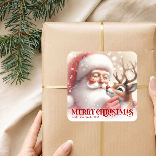 Trivsam Personlig Jul Tomte och Rudolf Julpresent Fyrkantigt Klistermärke