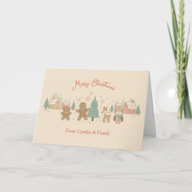 Trivsam rustic pastell glad jul semesterkort kort (Framsida)
