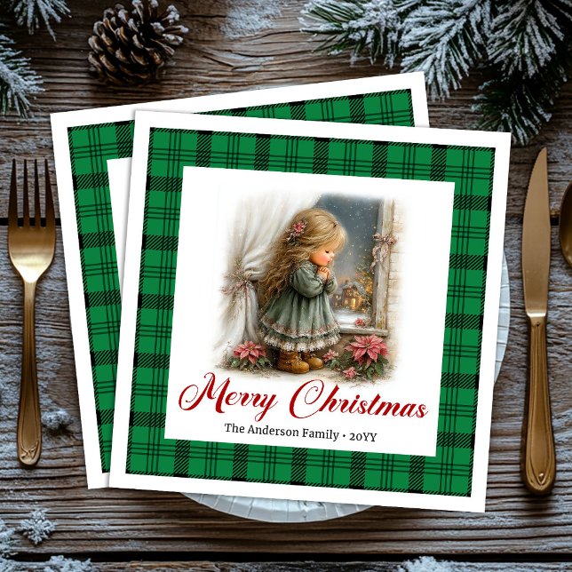 Trivsam Rustik Julscen Anpassade Namn Servetter (Cozy Rustic Christmas Scene Custom Name Napkins)