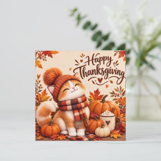 Trivsam Thanksgiving-kattunge i Pom-Pom-mössa Julkort