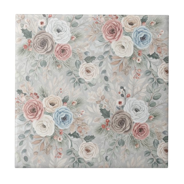 Trivsam vinterblommig mönster kakelplatta (Framsidan)