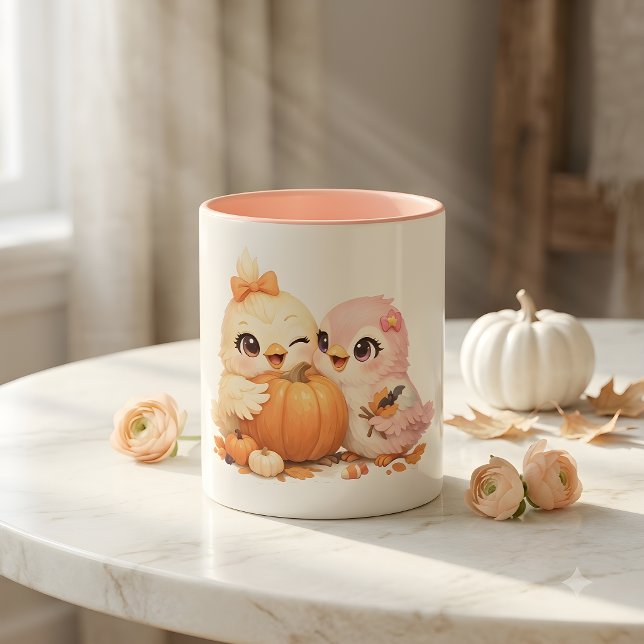 Trivsamma Fågelvänner Halloween Pumpa Konst Mugg (Skapare uppladdad)