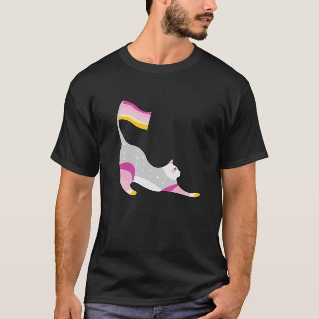 Trixic Pride Söt Glittrig Pastell Regnbåge Katt T Shirt (Framsida)
