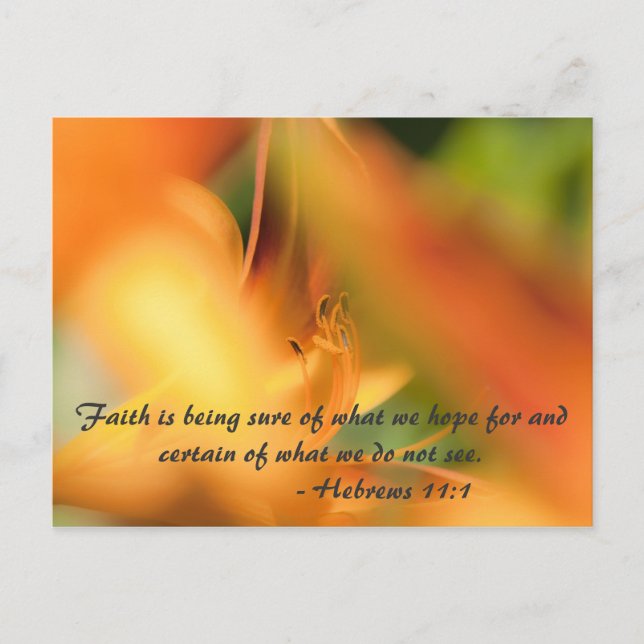 Tro är att vara säker på det vi hoppas på... vykort (Framsida)