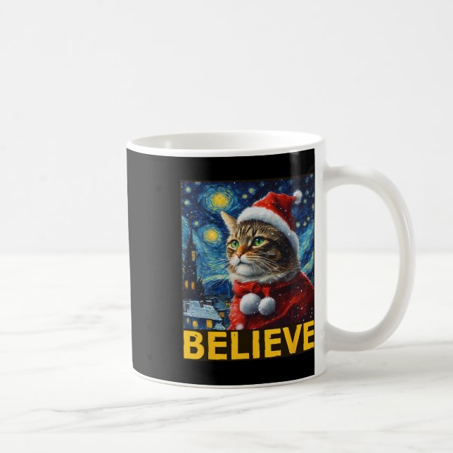Tro att julshirt Starry Night Van Gogh Cat Kaffemugg (Höger)