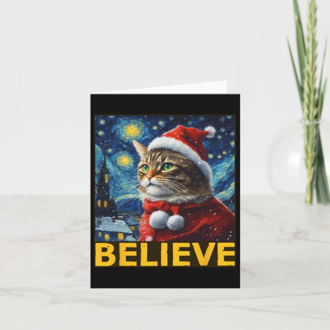Tro att julshirt Starry Night Van Gogh Cat Kort (Framsida)