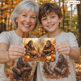 Tro Bigfoot Höstpumpor Natur Sasquatch Vykort