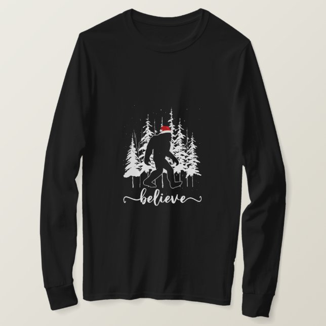 Tro Bigfoot Light Santa Squatch Julgran T Shirt (Design framsida)