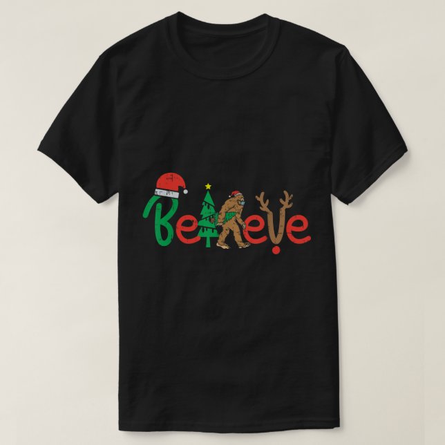 Tro Bigfoot Roligt Juldesign T Shirt (Design framsida)